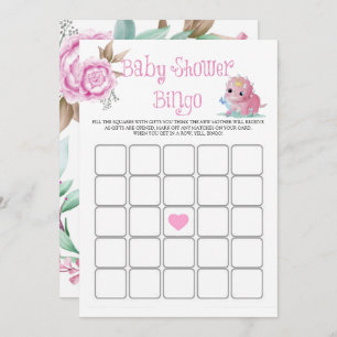 Carte Princesse Pink Dinosaur Peony Baby shower Bingo