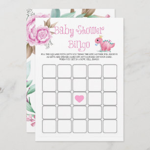 Carte Princesse Pink Dinosaur Peony Baby shower Bingo