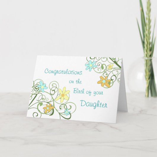 Carte Printemps Floral Félicitations Nouvelle Bébée Fill (Devant)