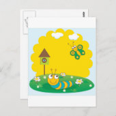 Carte printemps mignonne avec chenille et papillon (Devant / Derrière)