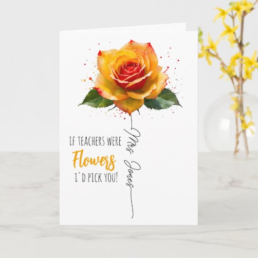 Carte professeur appréciation cadeau choisir vous arc-en (Fleur jaune)