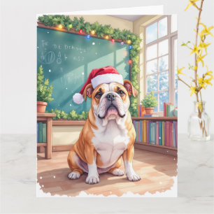 Carte Professeur Bouledogue Anglais Chapeau de Père Noël
