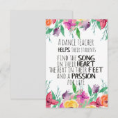 Carte Professeur de danse décor Cadeau d'appréciation po (Devant / Derrière)