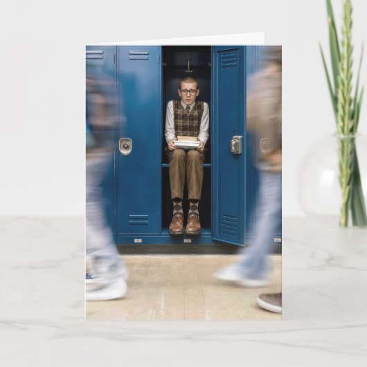 Carte Professeur d'école nerveux se cachant dans un casi (Devant)