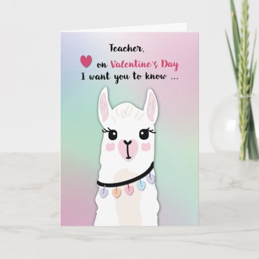 Carte Professeur Llamas Coeurs de la Saint Valentin (Devant)