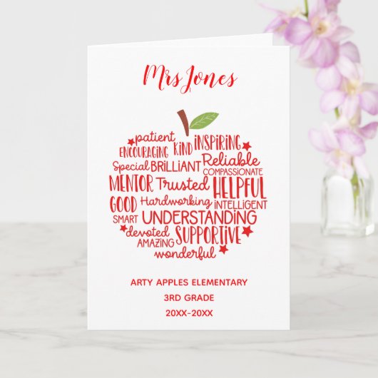 Carte professeur merci mot de retraite art apple (Orchidée)