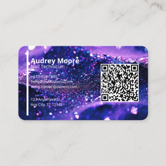 Carte professionnelle pourpre tendance QR Code Nai (Devant)