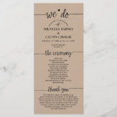Carte programme de mariage conception calligraphie (Devant)