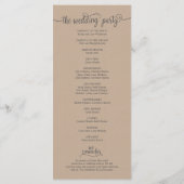 Carte programme de mariage conception calligraphie (Dos)