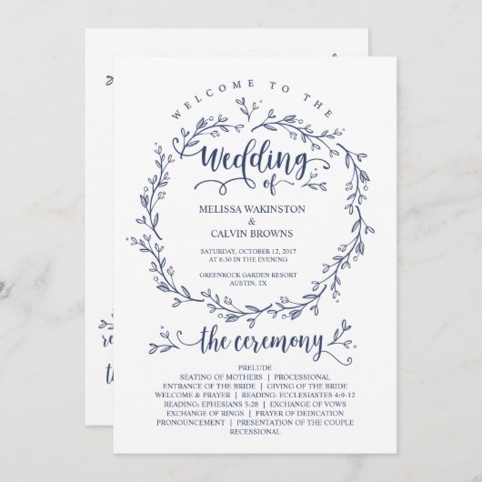 Carte programme de mariage thème rustique TED418A_ (Devant / Derrière)