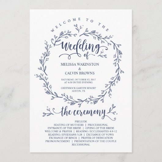 Carte programme de mariage thème rustique TED418A_ (Devant)