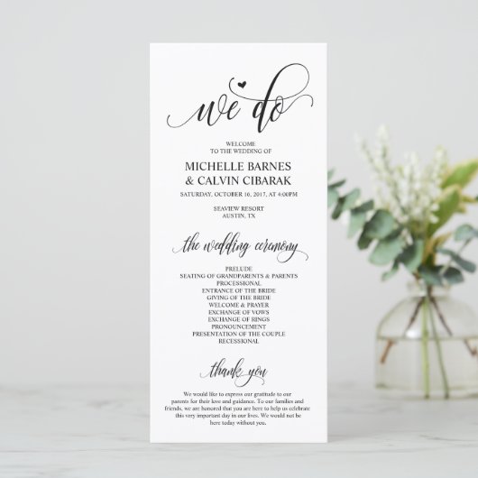 Carte programme mariage dans design moderne v3 (Debout devant)