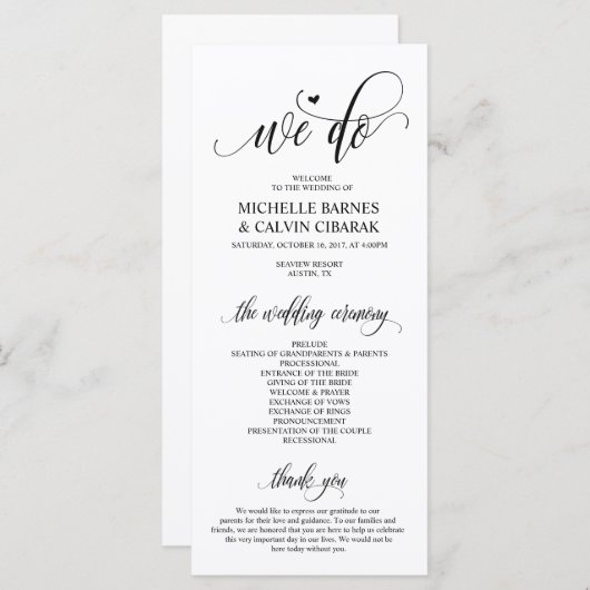 Carte programme mariage dans design moderne v4 (Devant / Derrière)