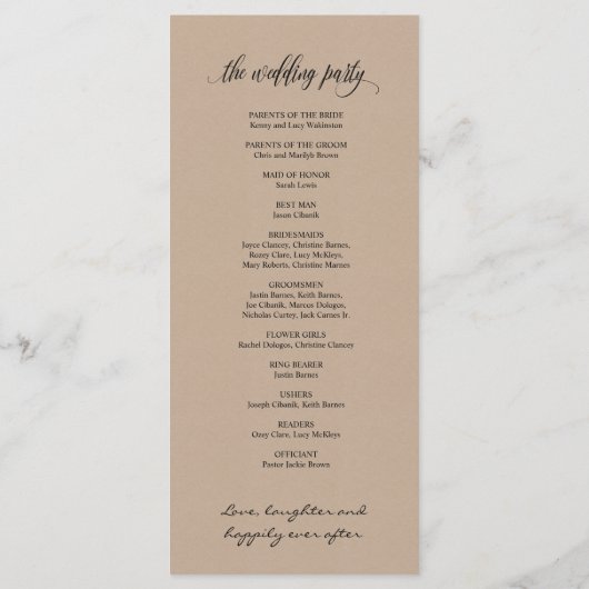 Carte programme mariage dans design rustique moder (Dos)