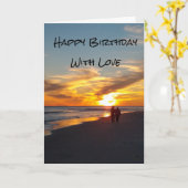 Carte Promenade sur la plage Je t'aime Anniversaire (Fleur jaune)