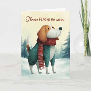 Carte Promeneur de chiens Noël Merci Beagle Écharpe roug