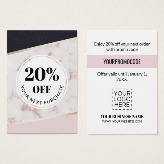 Carte Promo Code Rose Noir Couleur Bloc Carte de r (Devant & derrière)
