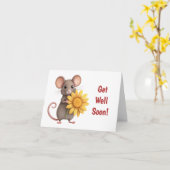 Carte Prompt rétablissement joli souris avec fleur jaune (Fleur jaune)