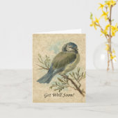 Carte Prompt rétablissement, Mésange bleue vintage (Fleur jaune)
