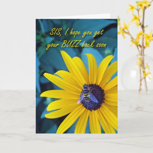 Carte Prompt rétablissement pour une sœur avec une abeil (Fleur jaune)