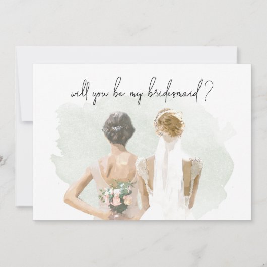 Carte Proposition Bridesmaid Aquarelle verte (Devant)