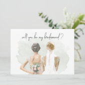 Carte Proposition Bridesmaid Aquarelle verte (Debout devant)
