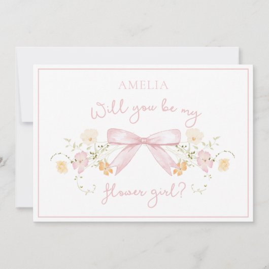 Carte Proposition chic Flower avec Bow et nom rose (Devant)