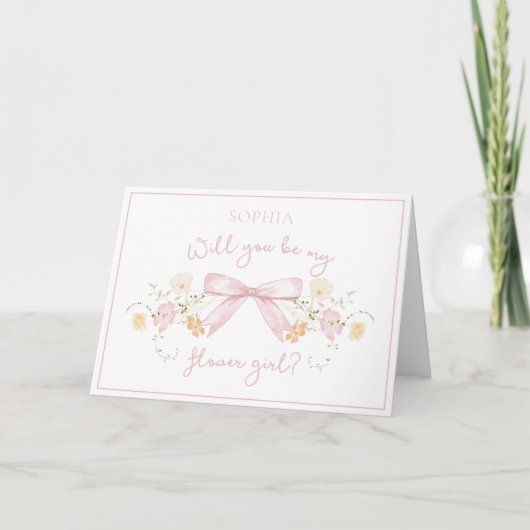 Carte Proposition chic Flower avec Bow et nom rose (Devant)