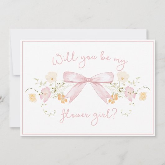 Carte Proposition chic Flower avec Bow mignonne Fille ro (Devant)