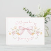 Carte Proposition chic Flower avec Bow mignonne Fille ro (Debout devant)