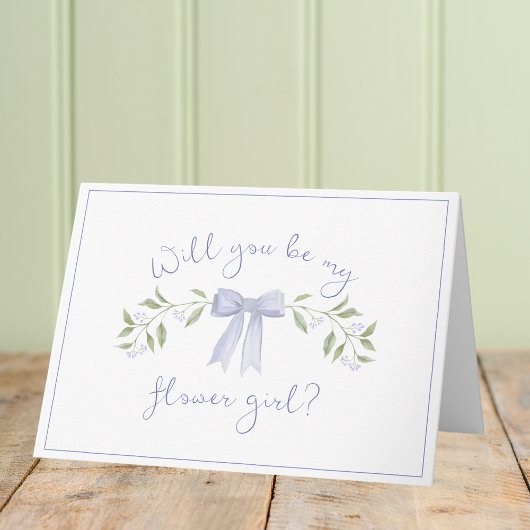 Carte Proposition chic Flower avec Bow mou Dusty Blue