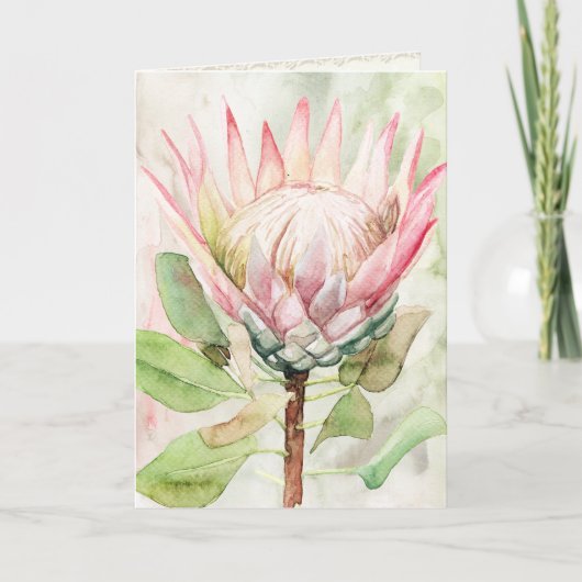 Carte Protea Watercolor Art Print Grey Card (Devant)