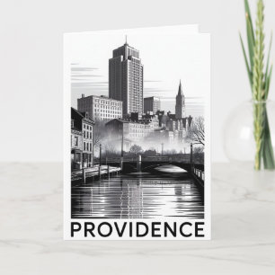 Carte Providence Rhode Island Gravure sur bois Noir et B