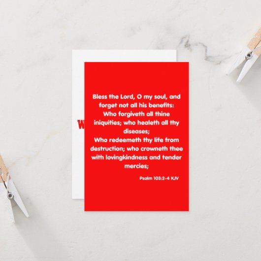 Carte Psaume 103:2-4 KJV Bible Scripture Salutation (Devant/Arrière en situation)