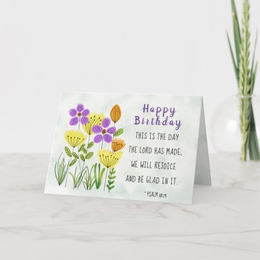 Carte Psaume 118:24 Jolies fleurs d'aquarelle Anniversai (Devant)