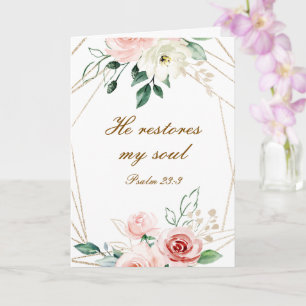 Carte Psaume 23:3 Il rétablit mon âme Bible Verse & Rose