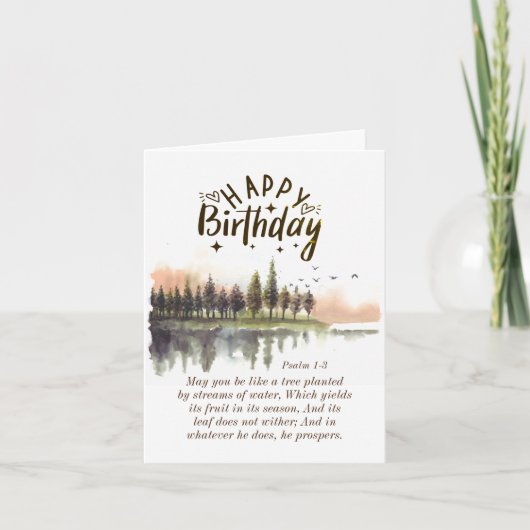 Carte Psaume d'anniversaire 1-3 Bible Verse Nature Aquar (Devant)