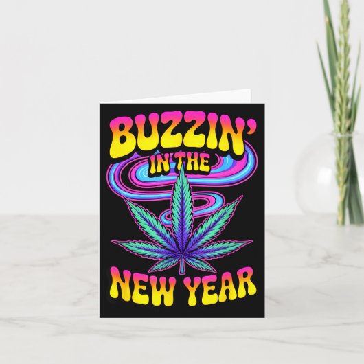 Carte Psychedelic Weed Buzzing In New Year 2026 Funny (Devant)