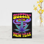 Carte Psychedelic Weed Buzzing In New Year 2026 Funny (Fleur jaune)