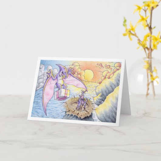 Carte Ptérodactyle d'anniversaire (Fleur jaune)