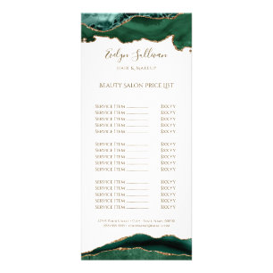 Carte Publicitaire agate vert émeraude sur la liste des prix blancs