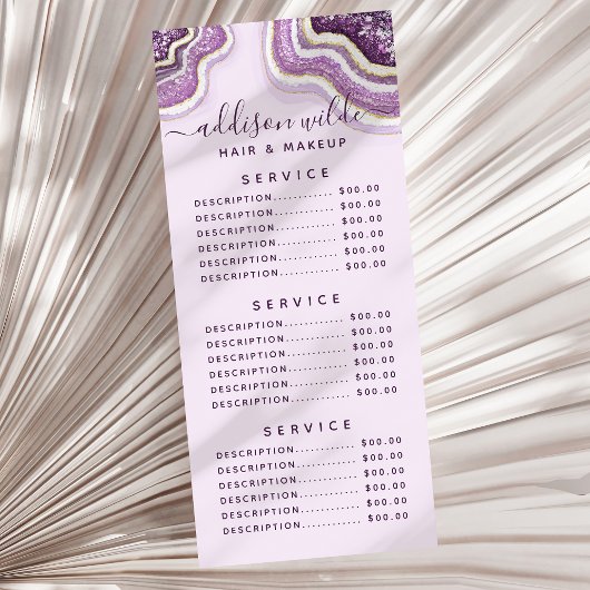 Carte Publicitaire Améthyste Violet Paillettes Agate Géode Luxe Chic