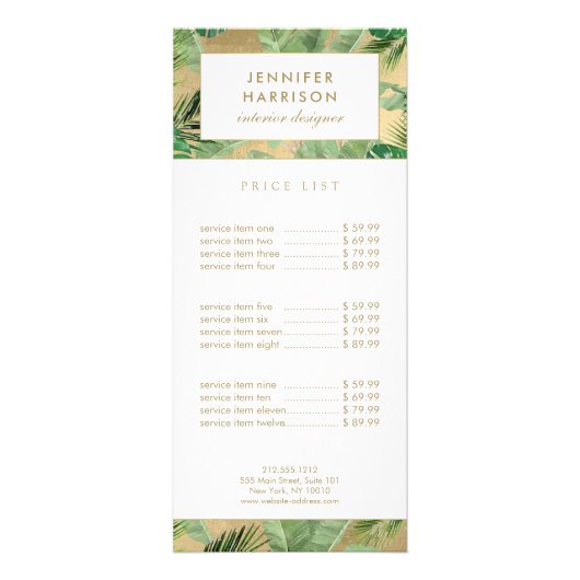 Carte Publicitaire Aquarelle Feuille Tropical Motif sur Faux Gold (Devant)
