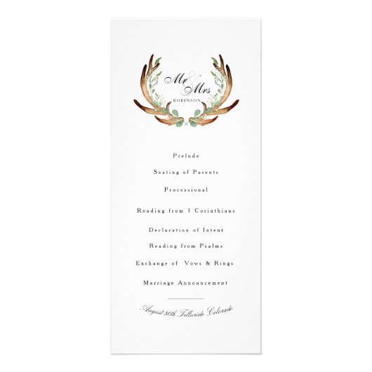 Carte Publicitaire Aquarelle rustique Antler & Greenery | MARIAGE (Devant)