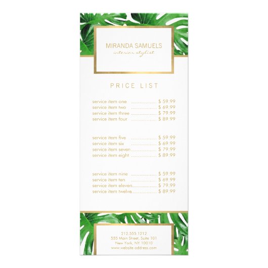 Carte Publicitaire Aquarelle Tropical Monstera Feuille Motif (Devant)