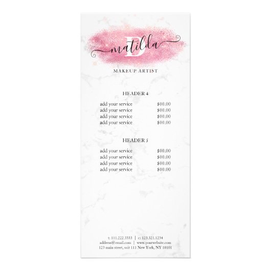 Carte Publicitaire Artiste de maquillage en marbre parties scintillan (Dos)