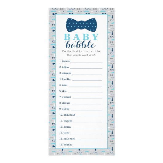 Carte Publicitaire Baby Babble Jeu, Bow Cravate Baby shower (Devant)
