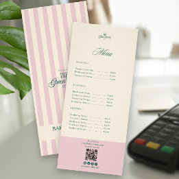 Carte Publicitaire Bandes roses chic Logo de boulangerie QR Prix
