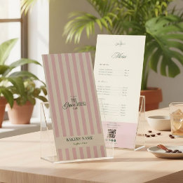 Carte Publicitaire Bandes roses chic Logo de boulangerie QR Prix