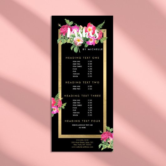 Carte Publicitaire Beauté Florales Lash Extensions Black